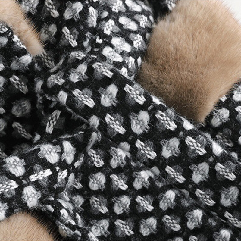 Abrigo de mezcla de lana a cuadros para mujer, Chaqueta larga de doble botonadura, 5XL talla grande, abrigo de oficina con Cuello de piel cálido para invierno, WH353