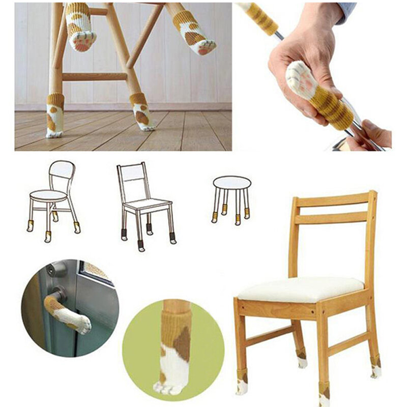 Cute Cat Paw Table Chair Leg Mat Desk Leg Covers Protection Bottom Non-Slip Knitting Table Socks Wood Floor Protectors