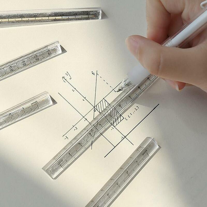 1PC Transparent Gerade Lineal Metall Skala Precision Hand Ausarbeitung Mess Schreibwaren Zubehör Werkzeug Z2Z1