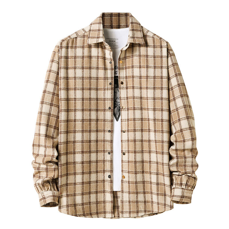 Camisas de franela para hombre, abrigo de estilo americano, Primavera/otoño, camisa a cuadros, chaqueta, tendencia de moda