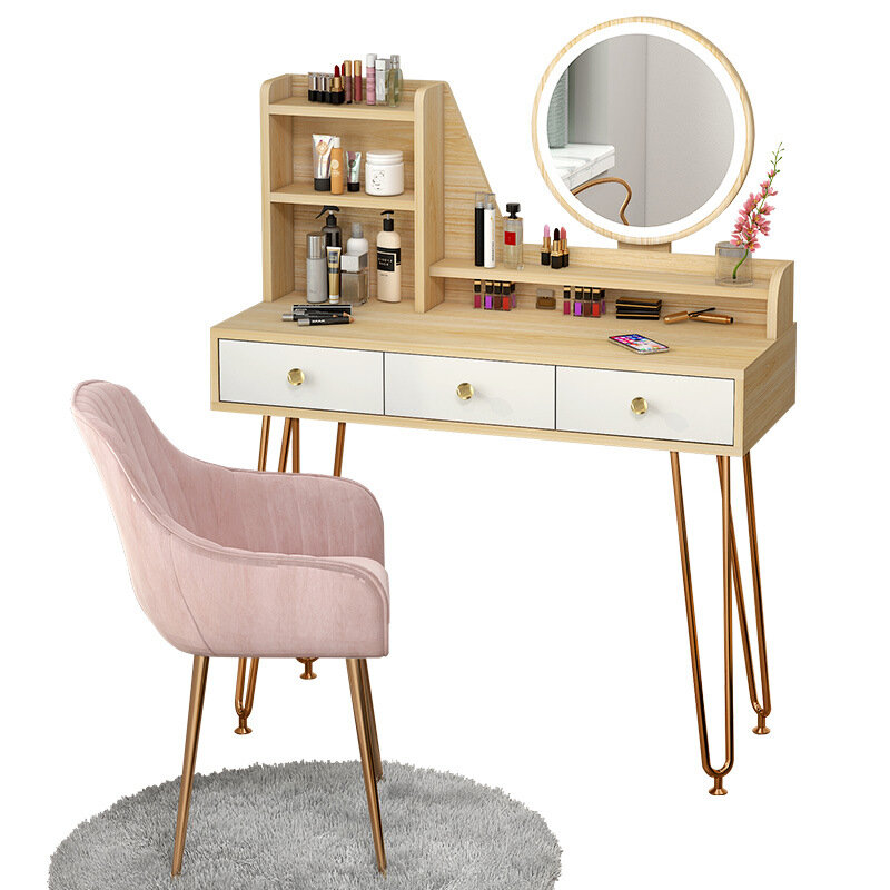 Light luxury dressing table with LED light bedroom simple storage cabinet one small dressing table vanity table with drawers