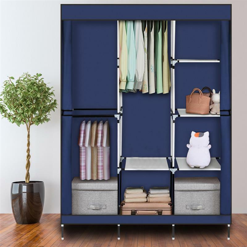 71 дюймовой Портативный гардероб шкаф для одежды шкаф для хранения Организатор с штанга/полка синий