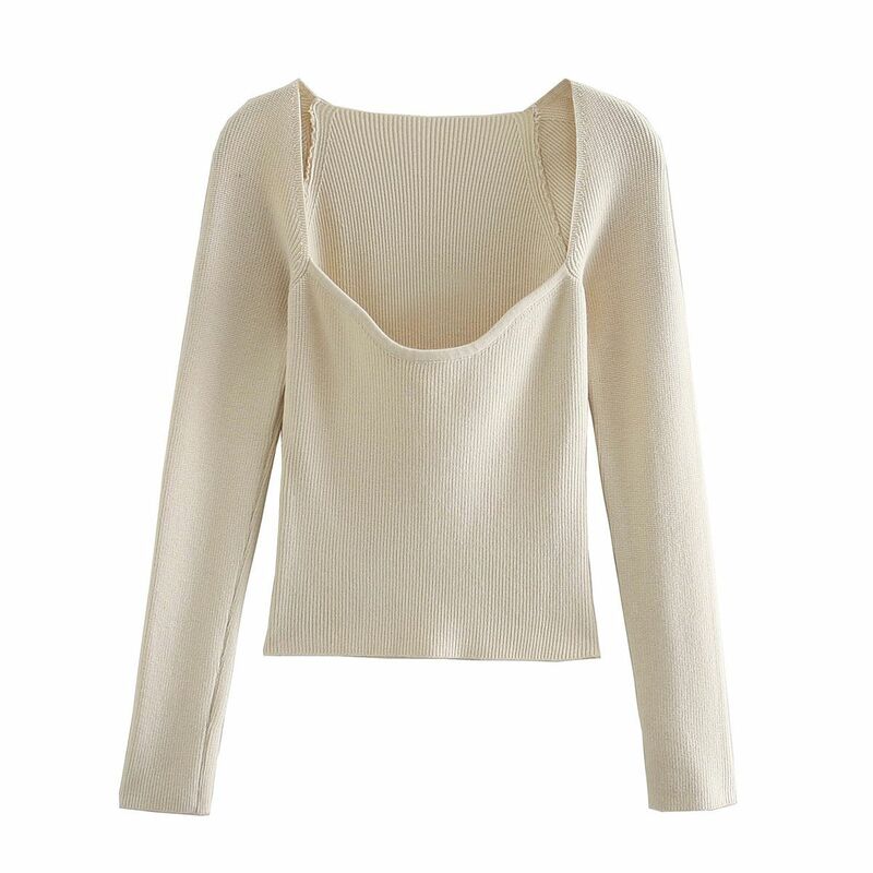 2021 New Women Knit Sweater Top Long sleeve heart-neck Casual Fashion Woman Slim-fit Tight Knitted sweaters Pullover Tops