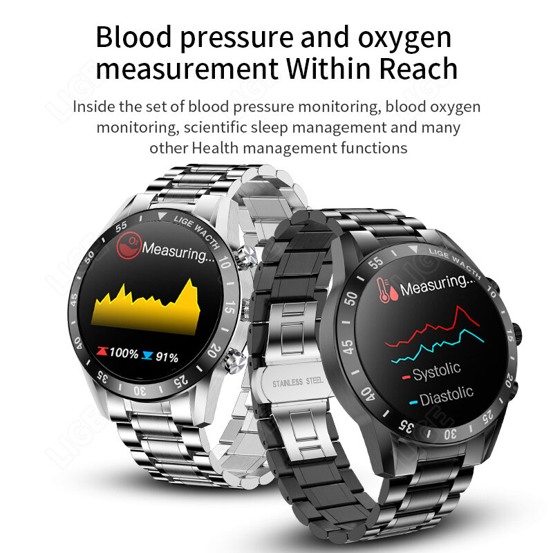 LIGE Männer Bluetooth Anruf Smart Uhr Blutdruck Schlaf Überwachung Sport Fitness Tracker Wasserdichte Smartwatch Männer Alarm Uhr