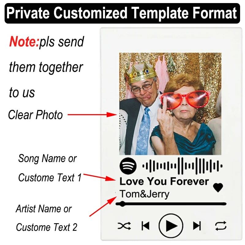 Placa de música personalizada com código spotify, placa acrílica estilo fotográfico pessoal, placa para álbum de fotos de aniversário