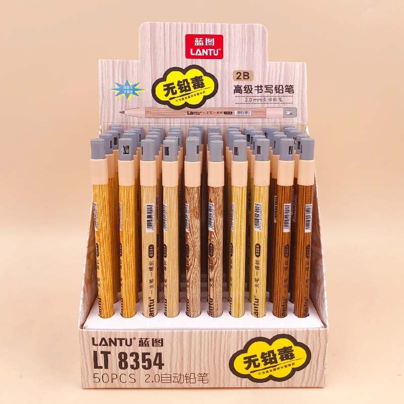 Crayon mécanique en bois 2B, 2.0mm, pour étudiants, stylo automatique, fournitures scolaires et de bureau, papeterie cadeau coréenne