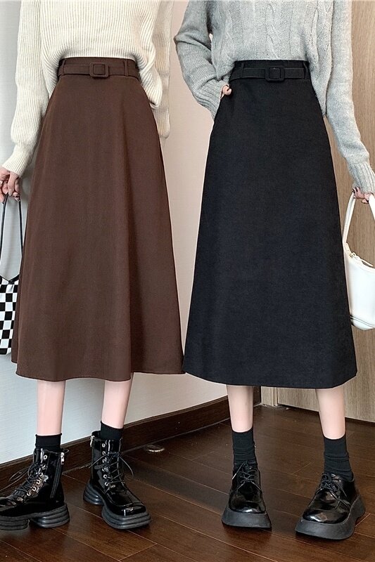 Falda pequeña para mujer, falda de cintura alta, diseño francés elegante, Sense, largo medio, nueva moda de otoño 2021