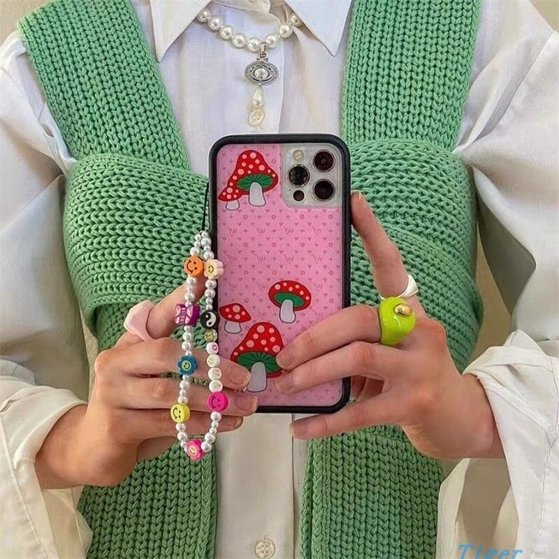 HangZhi 2021 جديد ملون الحب رسالة يين يانغ لون عشوائي الاكريليك لينة الفخار مبتسم الوجه العصرية الفتيات سلسلة هاتف حزام