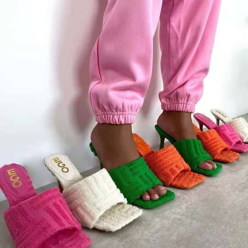 Zapatillas de tacón alto para mujer, Sandalias de tacón cuadrado de color sólido, sandalias informales de tacón alto, de verano