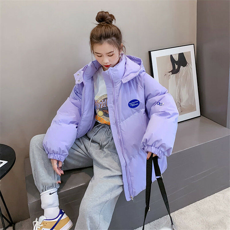 New Oversized Fashion Parkas Purple Hooded Jacket Women's Winter 2021 Loose Cotton padded Student Coat Thicken Warm Outerwear
