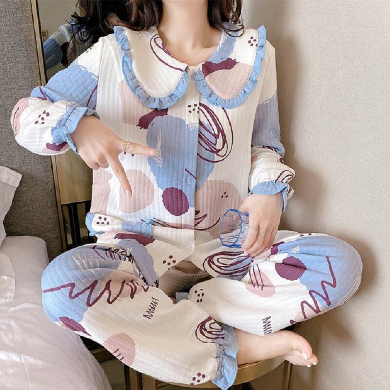 Maternidade/nursing wear quente senhora homewear macio amamentação conjunto de pijama outono/primavera/inverno gravidez camada de ar sleep wear