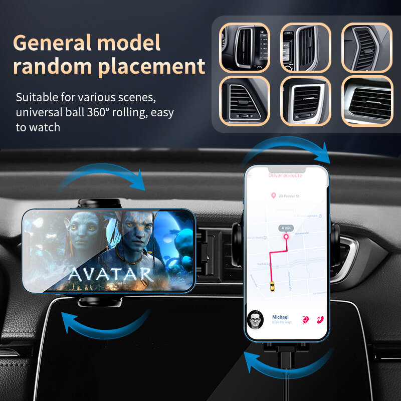 Smart 15W Clamping Car Wireless Charger Stand Air Outlet Multifunction Phone Holder Auto Wireless Charging Bracket