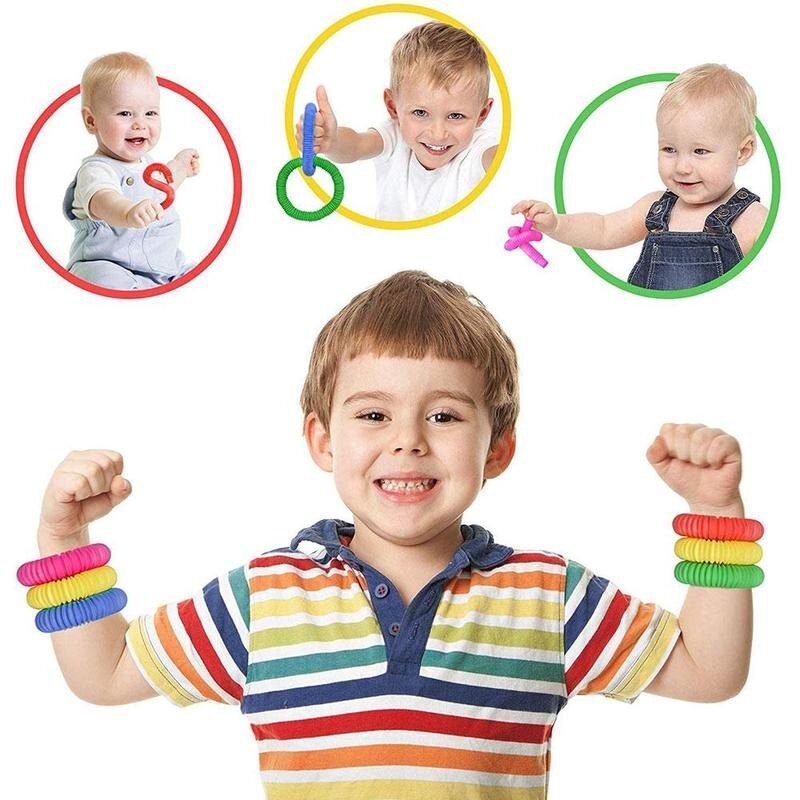 Anak-anak Autisme Mainan Tabung Panjang Sensor Stres Pendidikan Lipat Pelangi Meremas Paket Mainan Gelisah