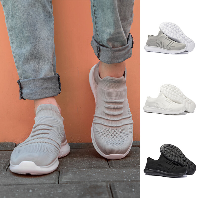 Zomer Sneakers Mannen Schoenen Slip-On Mans Casual Wandelschoenen Schoeisel Lichtgewicht Knit Ademende Schoen Antislip Sok Schoenen big Size 50