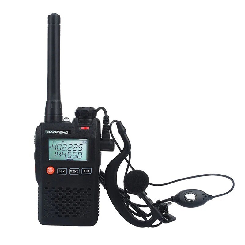 Baofeng talkie walkie UV-3R mini bolso vox rádio em dois sentidos dupla banda de exibição 2w 99ch rádio fm com handsfree