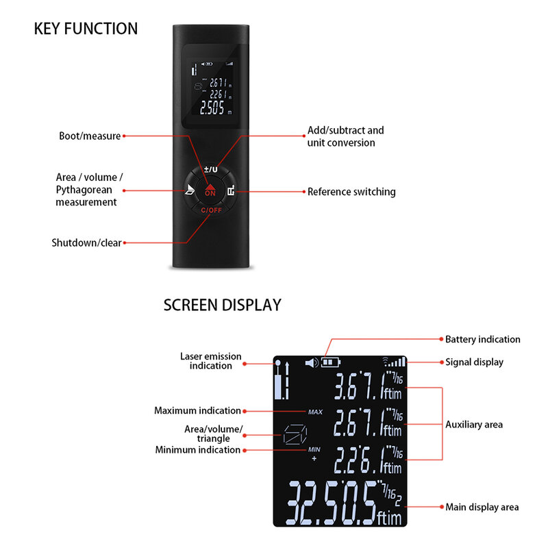 Telémetro Digital portátil de 40M, láser inteligente multifuncional, LCD, medidor de Medición de distancia de mano