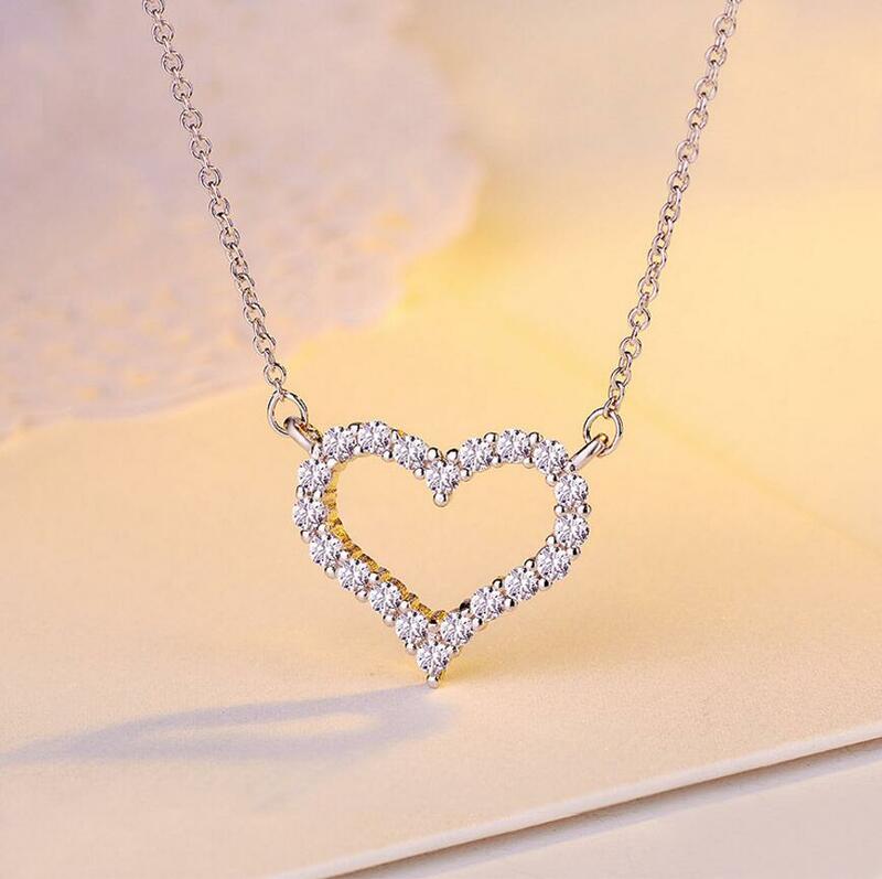 Anenjery cor prata delicado coração forma corrente colar brincos conjuntos de jóias zircão cúbico conjunto de jóias de noiva