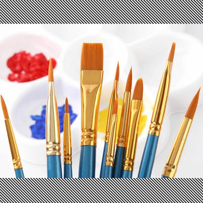10Pcs Paint Brush Set Nylon Hair Brush for Acrylic Painting Oil Watercolor Paint