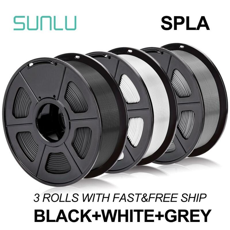 Filamento per stampante 3D SUNLU 3 rotoli da 1KG SPLA 1.75mm nero bianco grigio materiale di stampa 3D per stampante FDM e penne 3d
