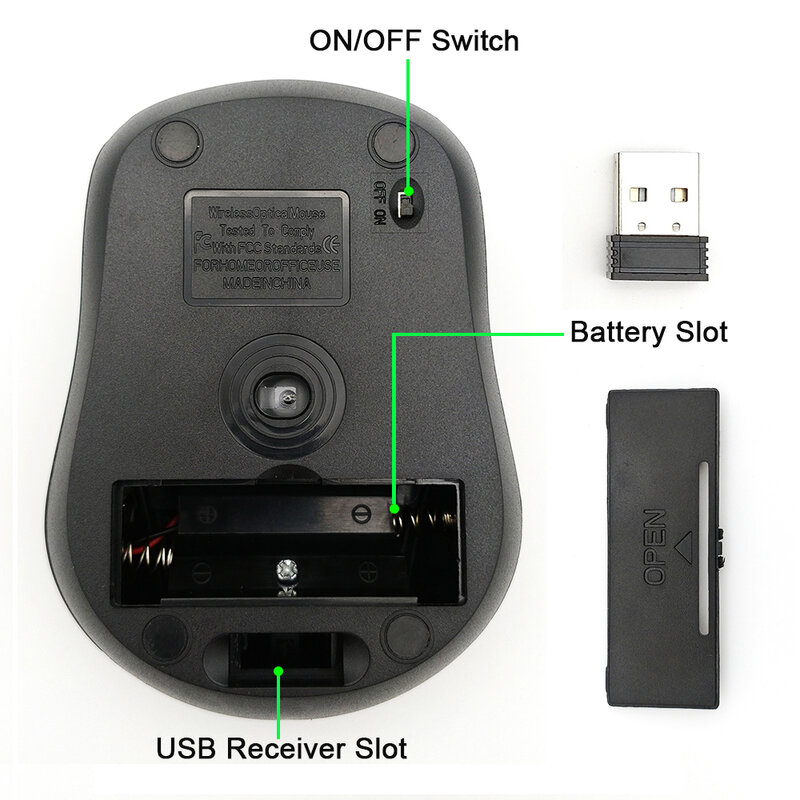 Mouse Nirkabel USB 2000DPI Mouse Komputer Optik Penerima Dapat Disesuaikan Mouse Ergonomis 2.4GHz untuk Mouse PC Laptop
