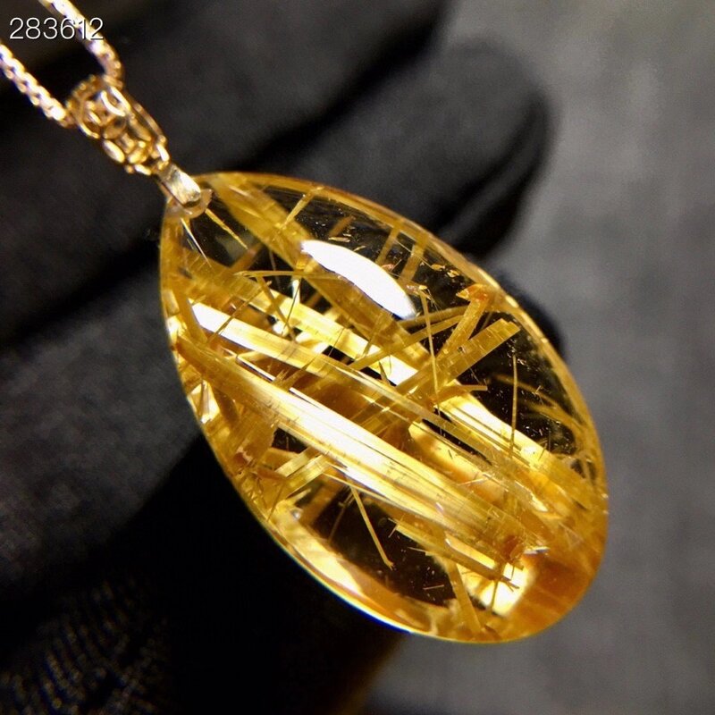 حقيقية الذهب الطبيعي Rutilated قلادة من الكوارتز 25.8*15.1*10.2 مللي متر قطرة الماء الغنية كريستال مجوهرات النساء الرجال البرازيل AAAAAAA