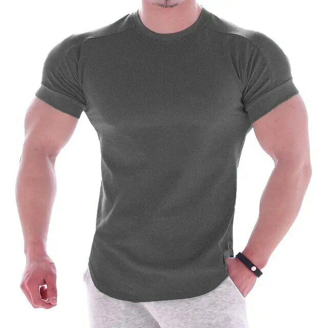 Camiseta deportiva de algodón puro para hombre, camiseta ajustada para Fitness, Top de Color puro para verano