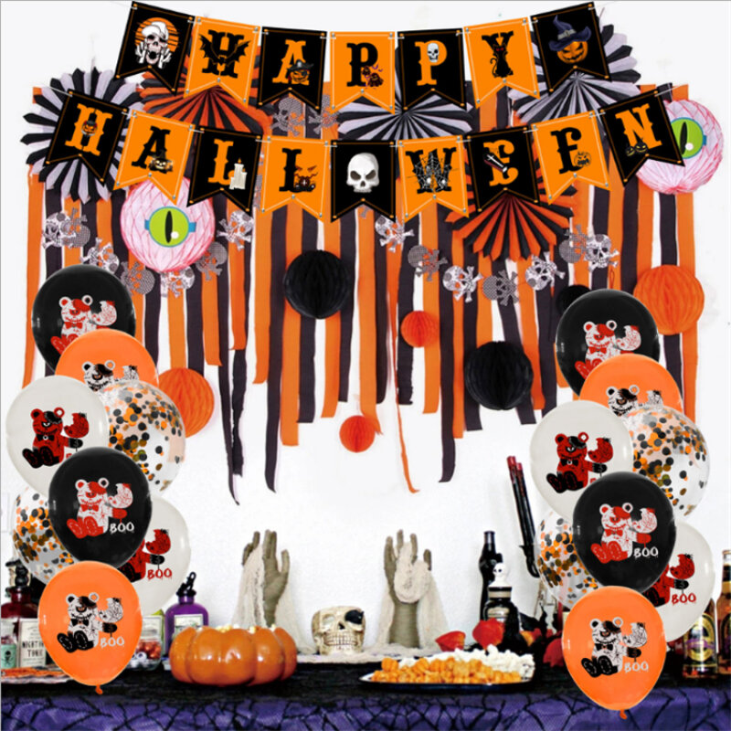 Balão decorativo happy halloween, faixa de bandeira para bolo de aniversário, conjunto de inserção para festa com tema de halloween
