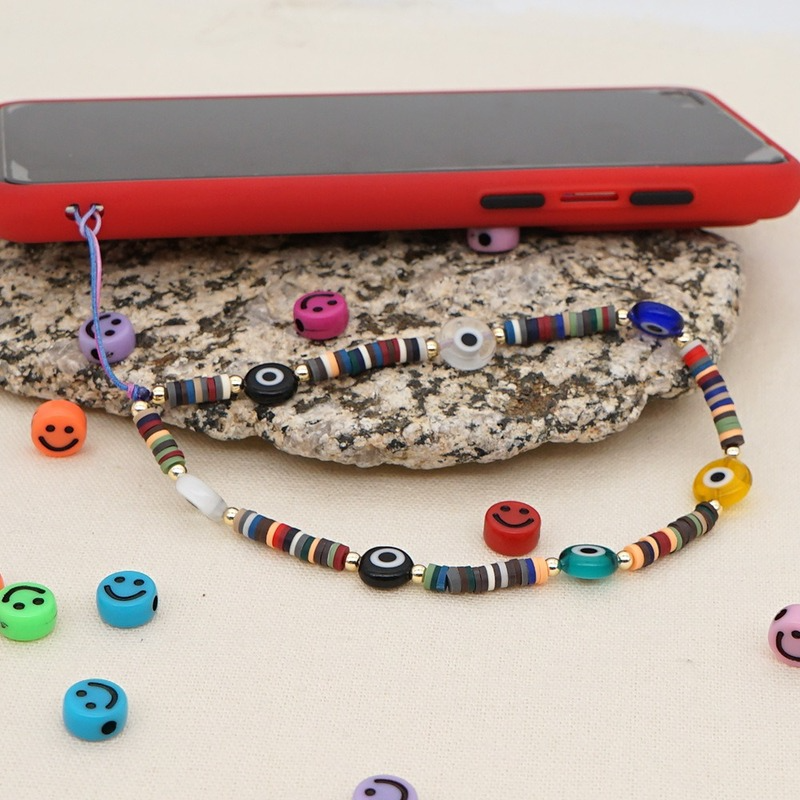Cordón Universal para teléfono móvil, pulsera de cadena de teléfono con diseño de ojo malvado, Color arcoíris, para decoración de llaves de coche y cámara, 1 unidad