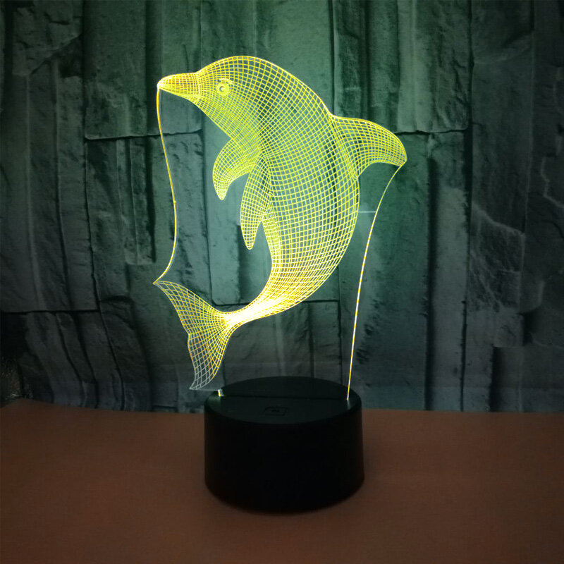 مصباح LED على شكل دولفين ثلاثي الأبعاد يعمل باللمس ، تصميم رومانسي ، 7 ألوان متغيرة ، ضوء ليلي ABS