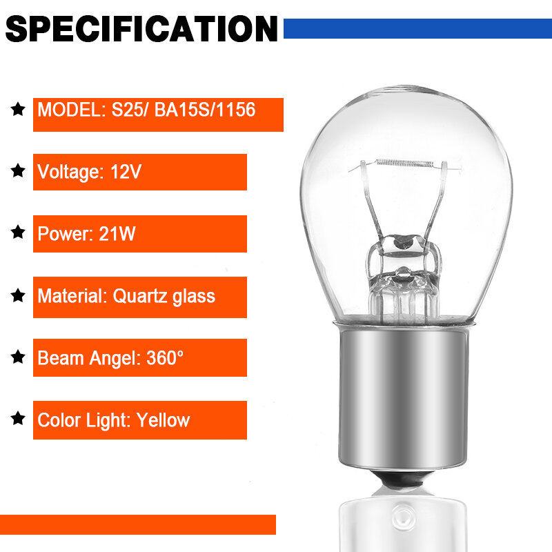 Eliteson-lâmpadas de halogênio s25 para seta de carro, luz amarela 1156, 12v, motor âmbar, acessório de iluminação