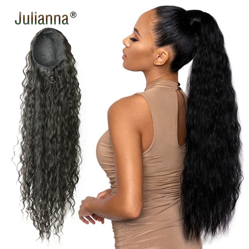 Largo rizado de pelo sintético Afro rizado para mujer y niña, extensión de cabello afroamericano, coleta con Clip