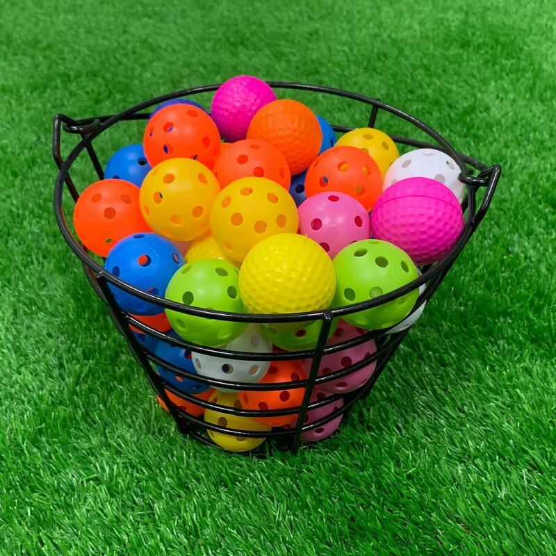 Cesta de Metal con pelota plástica de Golf, pelota hueca de espuma para practicar deportes