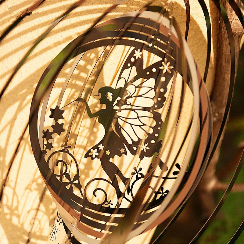 Carillon papillon en acier inoxydable, moulin à vent avec crochet, pendentif cinétique 3D rotatif de forme ronde, attrape-vent suspendu, décoration de la maison