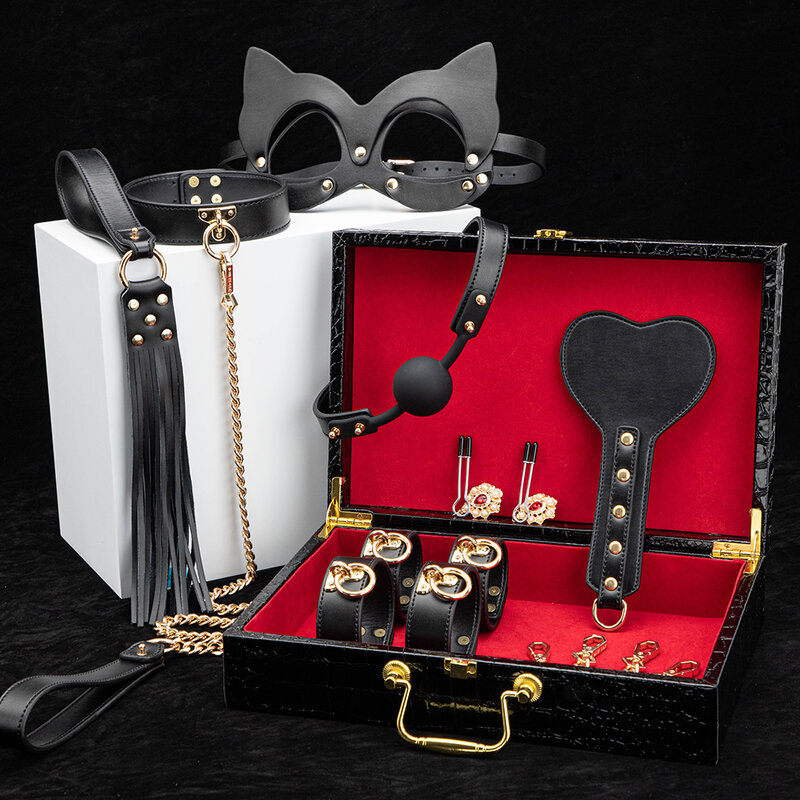 Kisscam Slave Bed Bondage Kits Erotic Restraint Bdsm Set Leather Handcuffs Collar Gag Vibrators