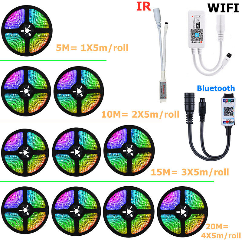 Светодиодные ленты SMD 5050 2835 RGB с поддержкой Bluetooth, Wi-Fi, 5 м, 10 м, 15 м, 20 м