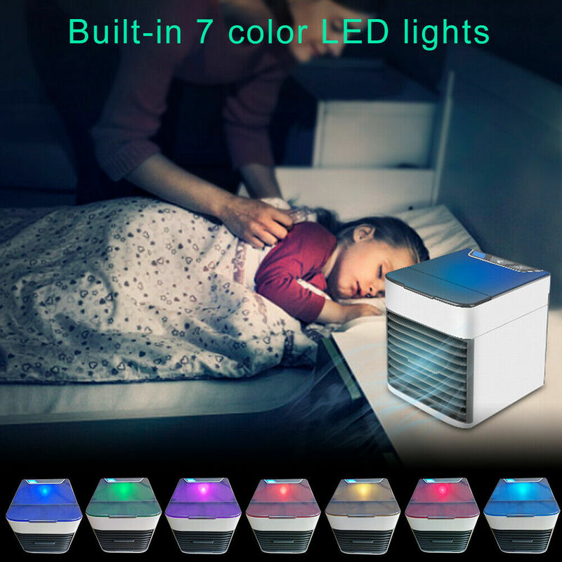 Aire acondicionado portátil mini para hogar, refrigeración por aire, ventilador, de escritorio, LED USB, 7 colores