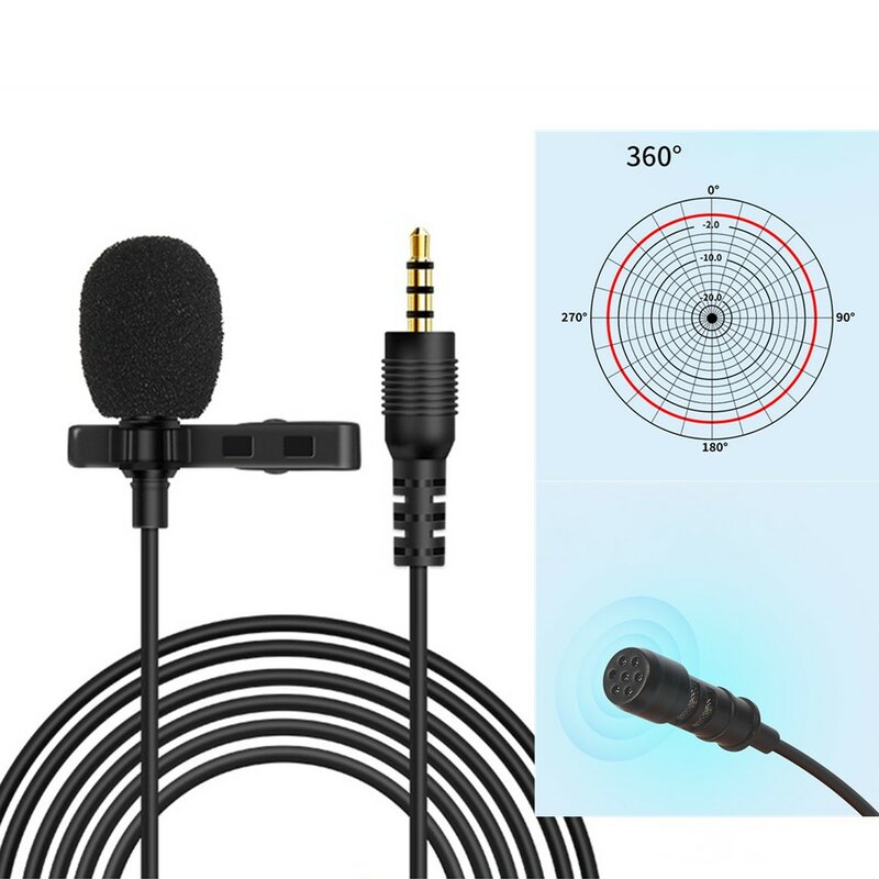 Lavalier Lapel Microphone Mini Stereo Clip On Mic For Smart Phone PC Laptop Quality Condenser Microphone Clip Lapel