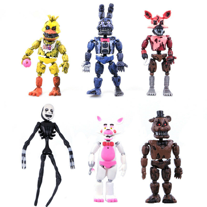 Lot de 6 figurines de dessin animé pour enfant, personnages de Freddy, Fnaf, Bonnie, Bear, Foxy, en Pvc, jouets, cadeaux