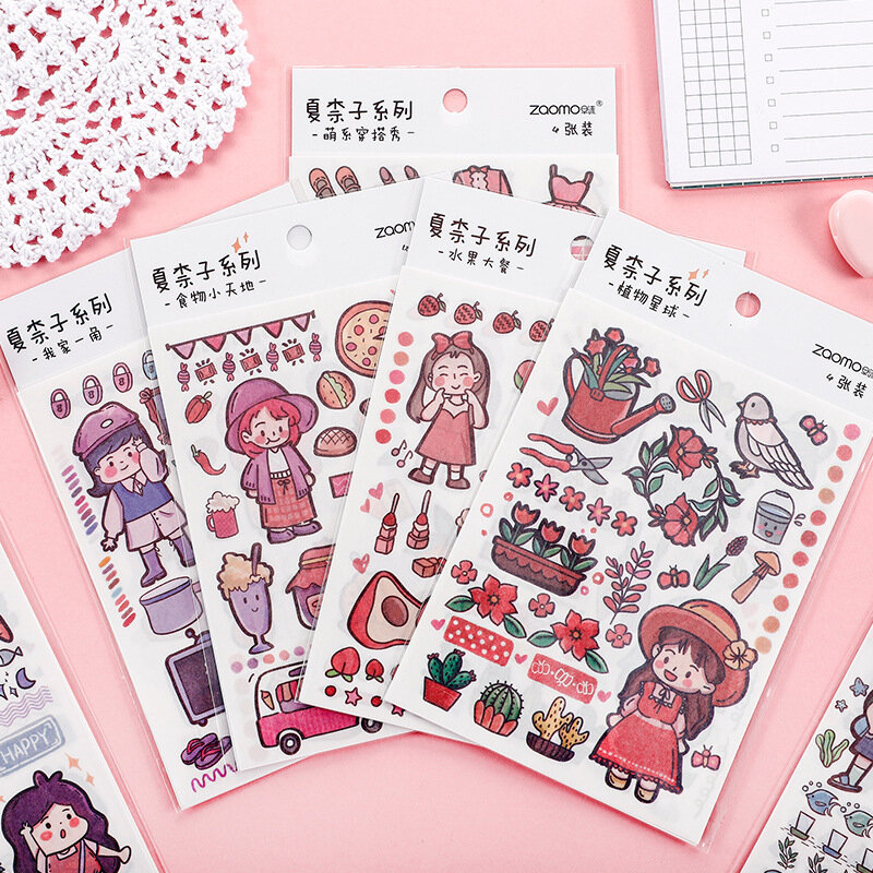4 pçs/saco kawaii adesivos menina dos desenhos animados anime padrão animal de estimação álbum de fotos diy diário adesivo scrapbook decoração papelaria adesivos
