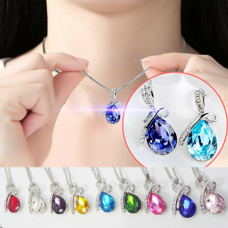 Plated Crystal Water Drop Pendant Necklace Invisible Transparent Fishing Line Short Chain Beach Pendants Mermaid Necklaces