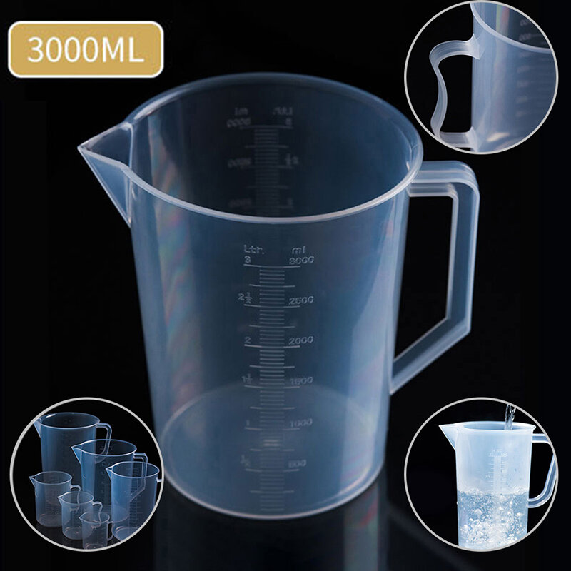 전문 두꺼운 플라스틱 투명 측정 컵 3000ml, 가정용 비커 수경법 액체 쉬운 편리한 측정