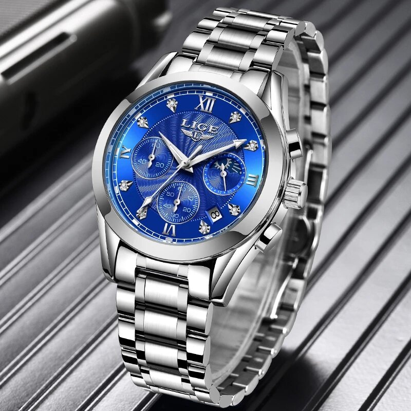 LIGE- Relojes deportivo de acero para hombre, reloj de lujo de marca superior, reloj deportivo con cronógrafo resistente al agua, para hombre, 2020