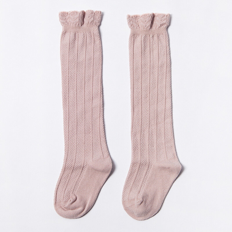 NIÑOS Calcetines de bebé de punto de algodón de tubo largo calcetines para niños, hasta la rodilla calcetines los calcetines negro calcetines de encaje de las niñas de verano lindo calcetines 0-3T calentador de la pierna