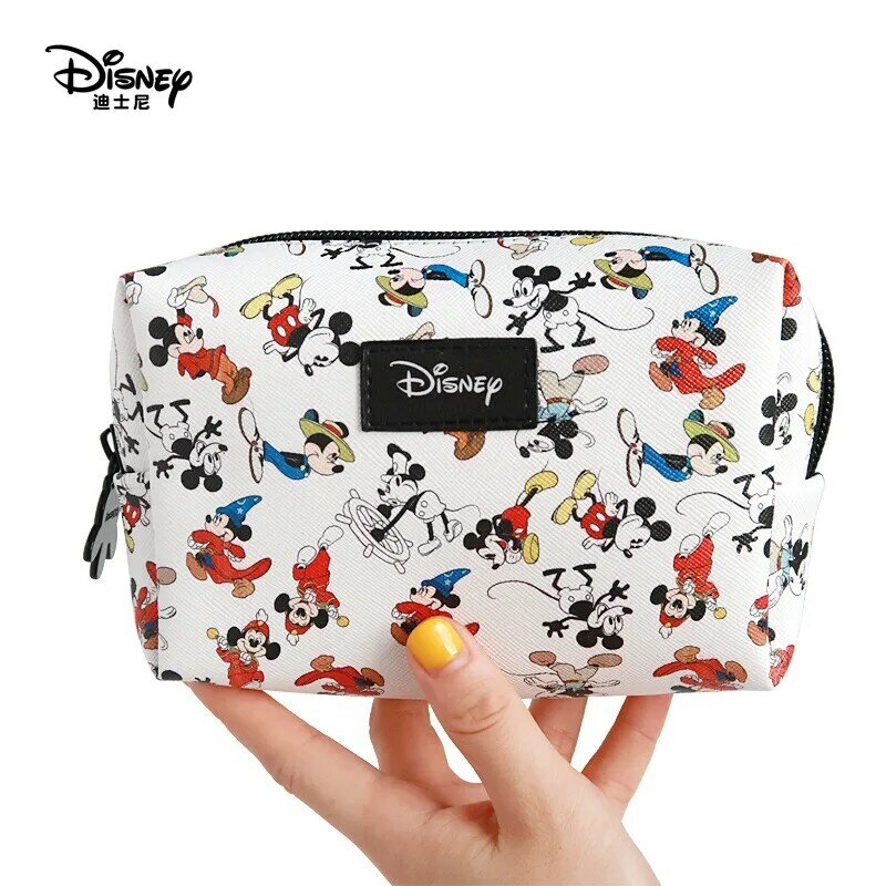 Disney-neceser clásico de PU para mujer, bolsa de almacenamiento de cosméticos multifuncional, resistente al agua, con diseño de Mickey, ideal para estudiantes