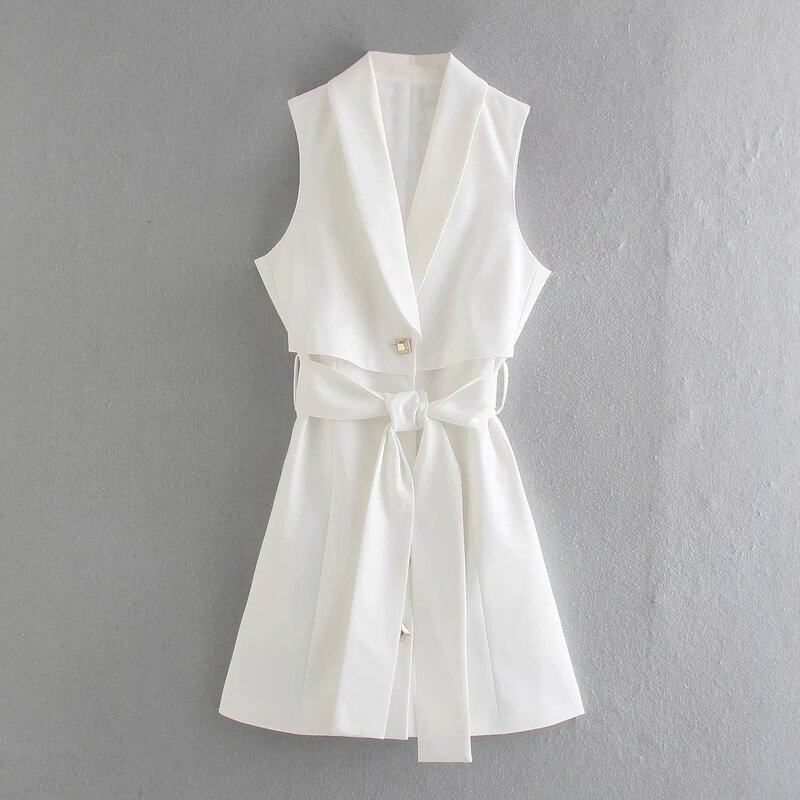 Xitimeao – veste ample à revers pour femme, sans manches, couleur unie, avec ceinture, nouvelle collection printemps-automne
