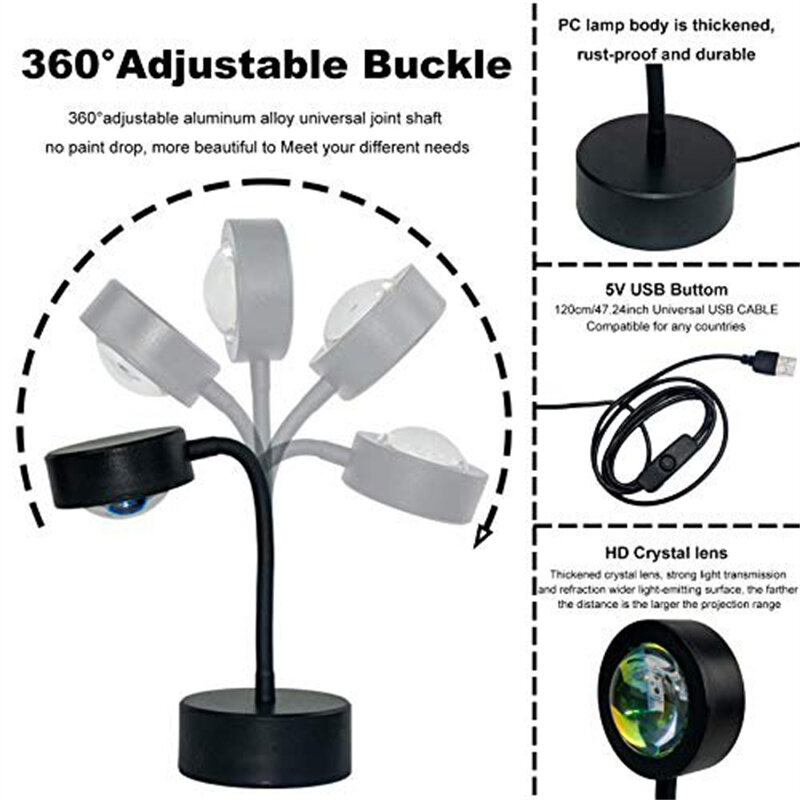 일몰 램프 야간 조명 프로젝터 Lamp360 학위 회전 USB 충전 로맨틱 라이트 홈 파티 거실 침실 장식