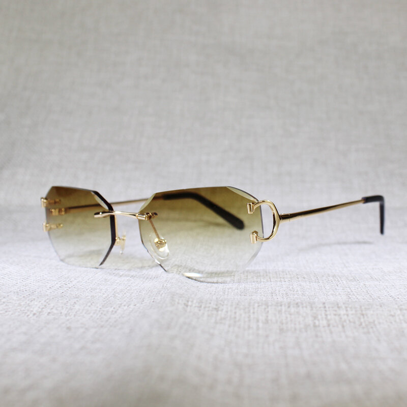 빈티지 Rimless C 와이어 선글라스 남자 안경 여자 여름 다이아몬드 커팅 클리어 안경 금속 프레임 Oculos Gafas