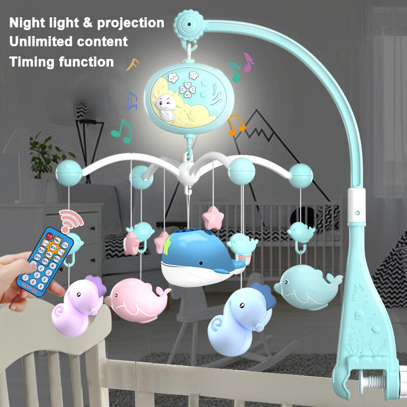 Móbile com chocalhos para berço do bebê, brinquedo giratório, música, projeção de luzes, 0 a 12 meses, recém-nascido, itens infantis