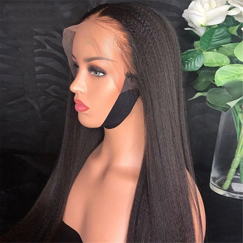 26Inch Long Yaki Straight Synthetic Lace Front Wig 13*4 Lace Wig For Black Women With Baby Hair Daily Wear Fiber Wig 180%Density