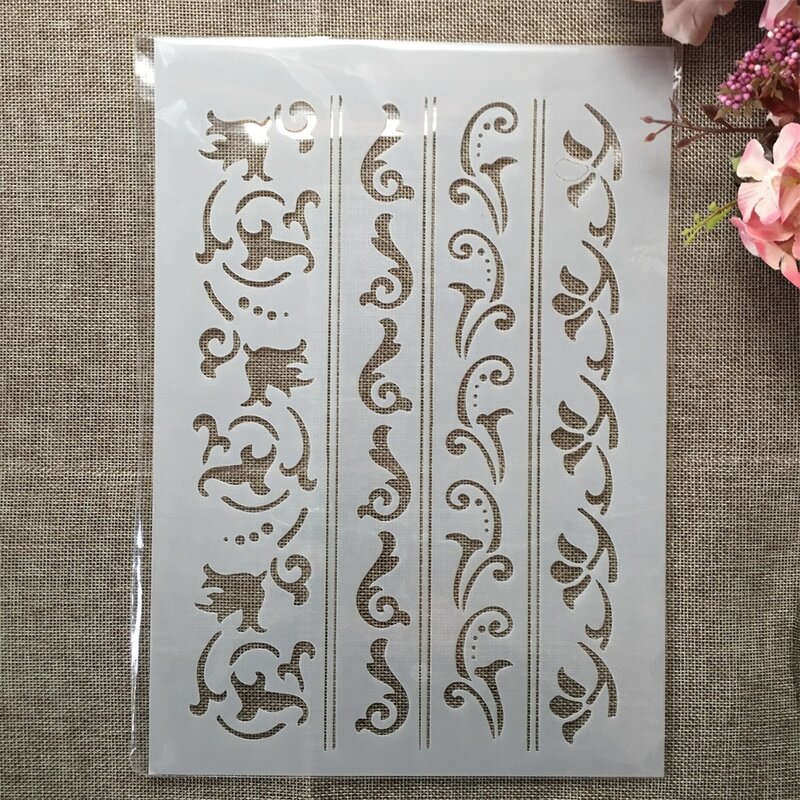 A4 29cm Floral Line Seperator Edge DIY Layering Stencils Wall Painting Scrapbook Coloring Embossing Album Decorative Template